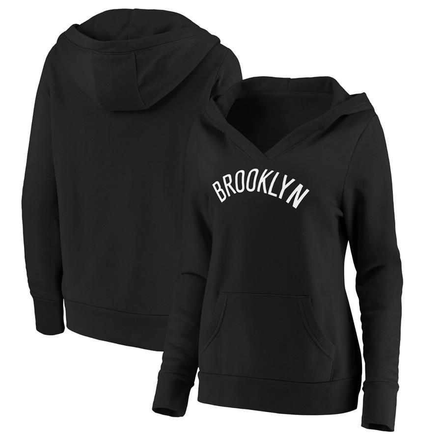 Brooklyn Nets Fanatics Branded Women's Wordmark Team V-Neck Pullover Hoodie - Black
