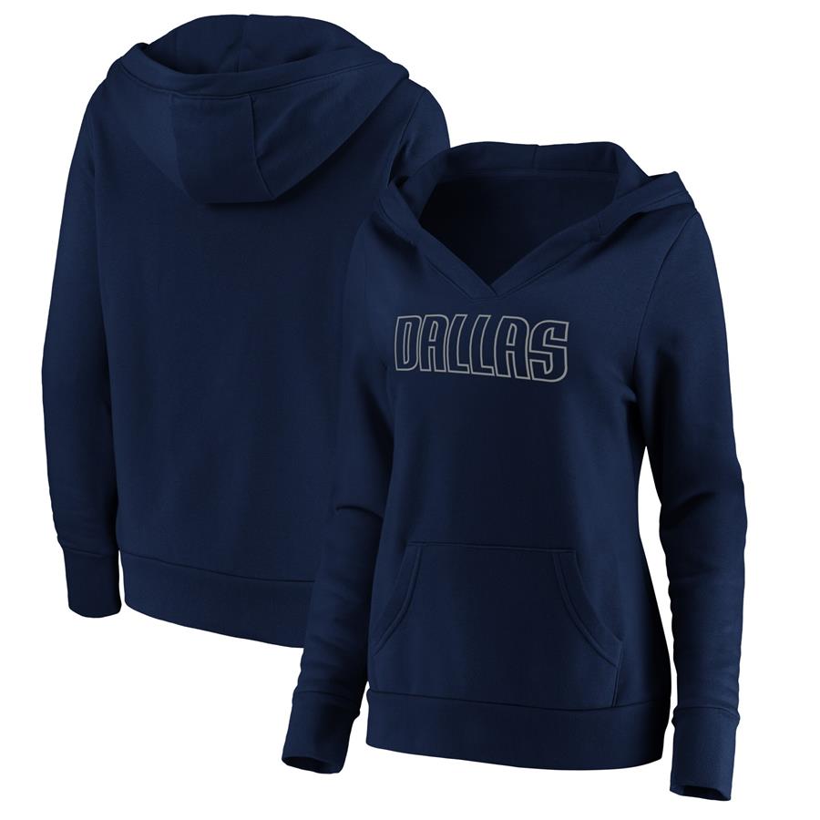 Dallas Mavericks Fanatics Branded Women's Alternate Wordmark V-Neck Pullover Hoodie - Navy