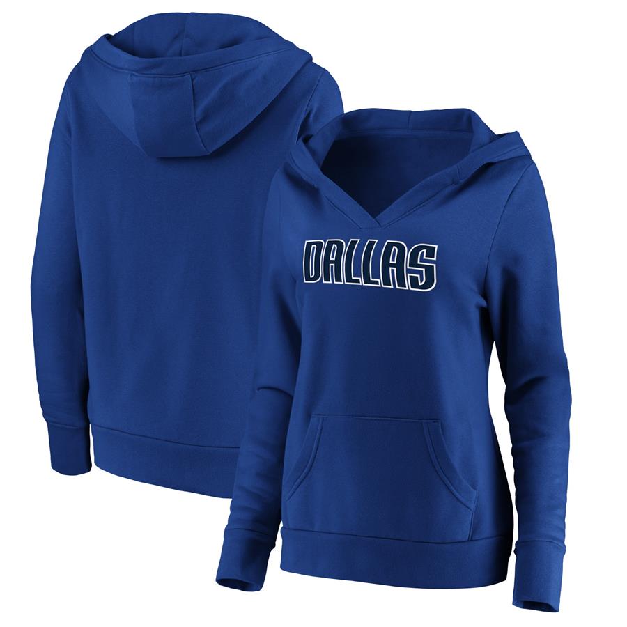 Dallas Mavericks Fanatics Branded Women's Wordmark Team V-Neck Pullover Hoodie - Blue