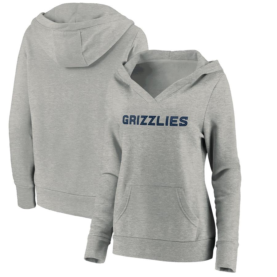 Memphis Grizzlies Fanatics Branded Women's Alternate Wordmark V-Neck Pullover Hoodie - Heathered Gray
