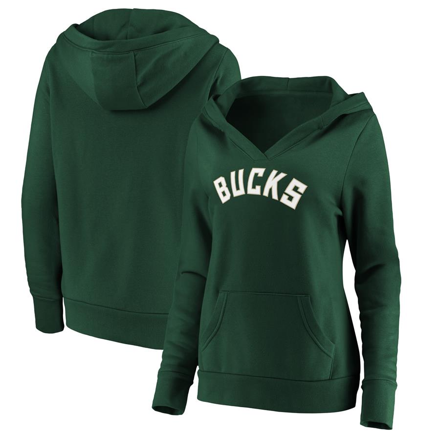 Milwaukee Bucks Fanatics Branded Women's Wordmark Team V-Neck Pullover Hoodie - Hunter Green