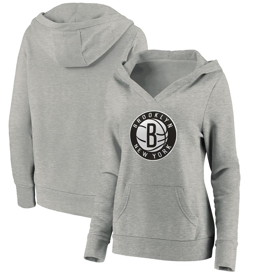 Brooklyn Nets Fanatics Branded Women's Primary Logo V-Neck Pullover Hoodie - Heathered Gray
