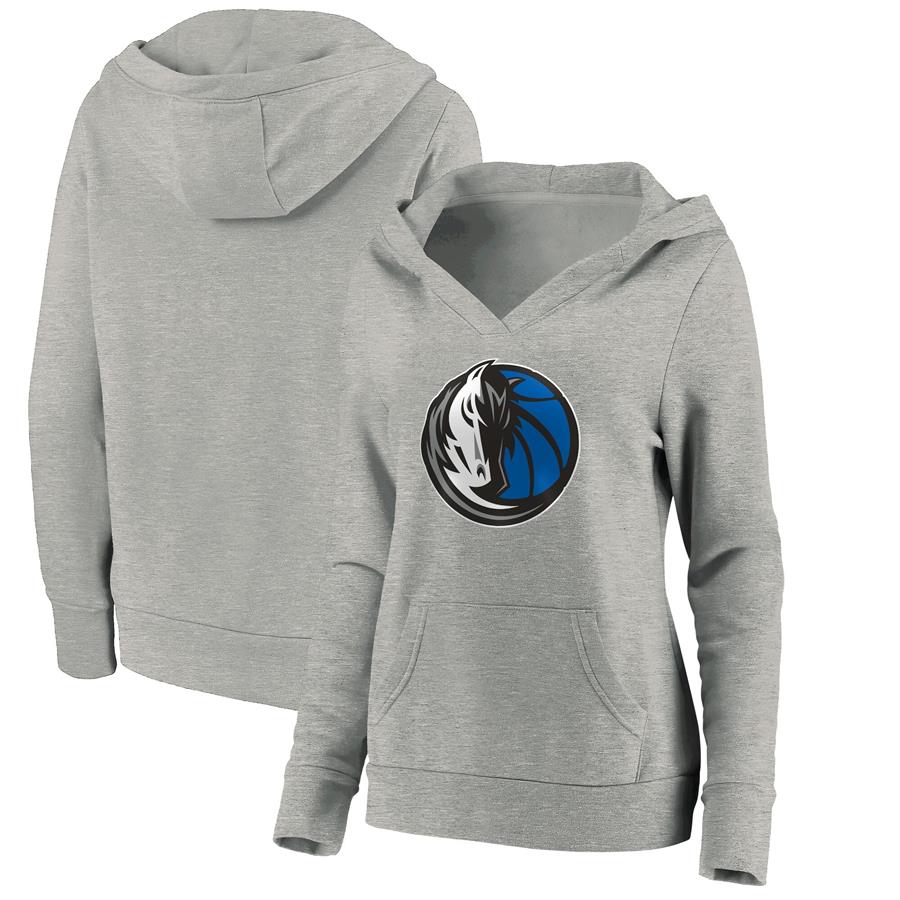 Dallas Mavericks Fanatics Branded Women's Primary Logo V-Neck Pullover Hoodie - Heathered Gray