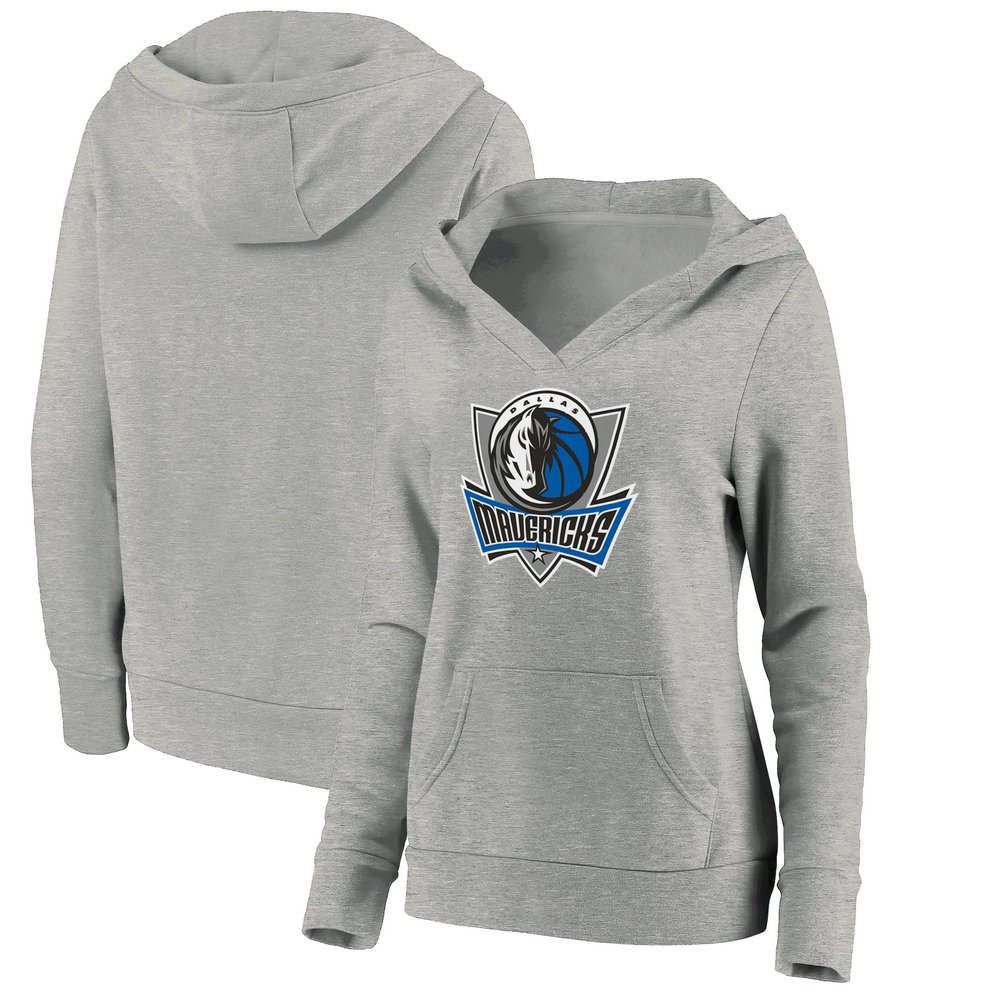 Dallas Mavericks Fanatics Branded Women's Alternate Logo V-Neck Pullover Hoodie - Heathered Gray