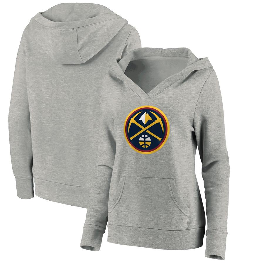 Denver Nuggets Fanatics Branded Women's Primary Logo V-Neck Pullover Hoodie - Heathered Gray