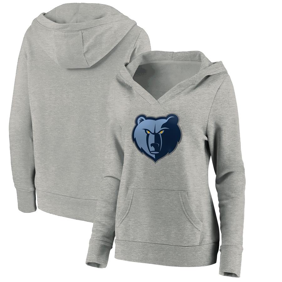 Memphis Grizzlies Fanatics Branded Women's Primary Logo V-Neck Pullover Hoodie - Heathered Gray