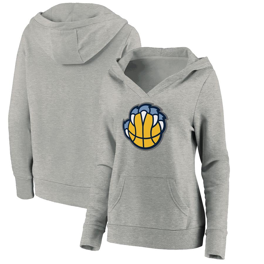 Memphis Grizzlies Fanatics Branded Women's Alternate Logo V-Neck Pullover Hoodie - Heathered Gray