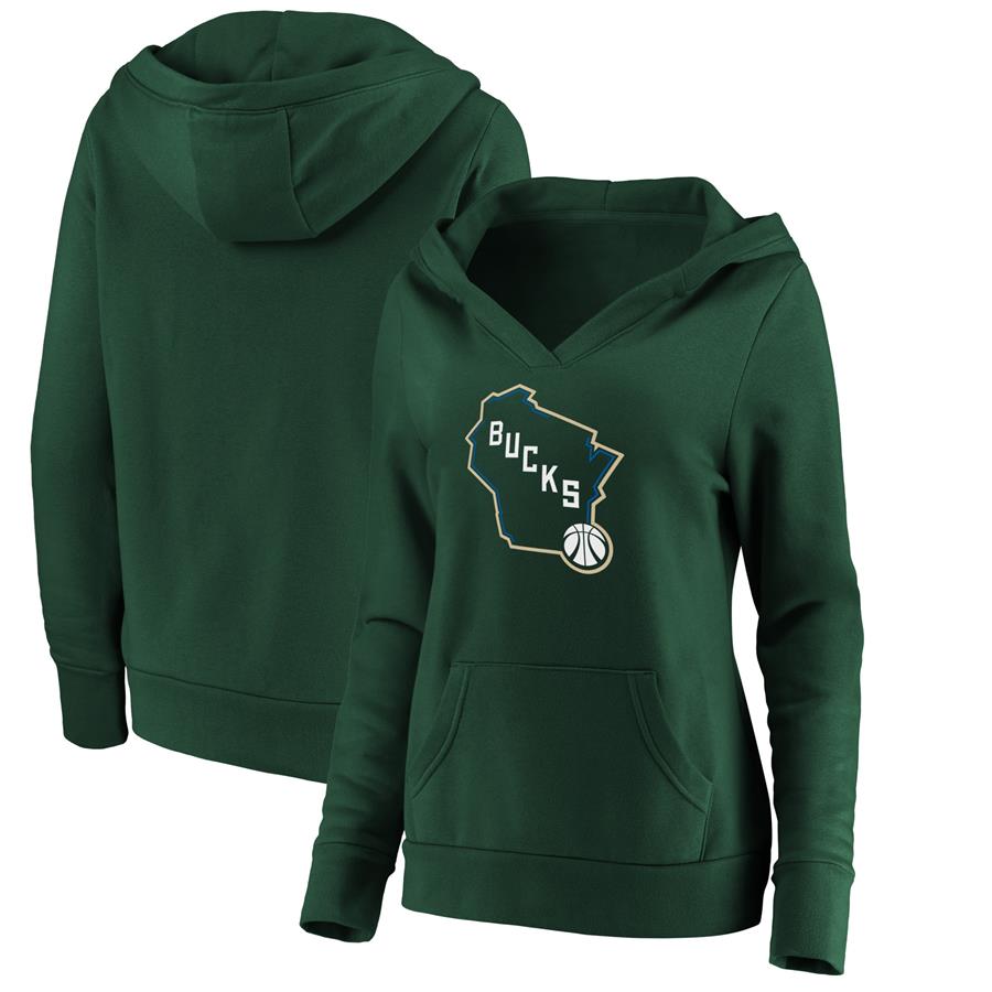 Milwaukee Bucks Fanatics Branded Women's Alternate Logo V-Neck Pullover Hoodie - Hunter Green