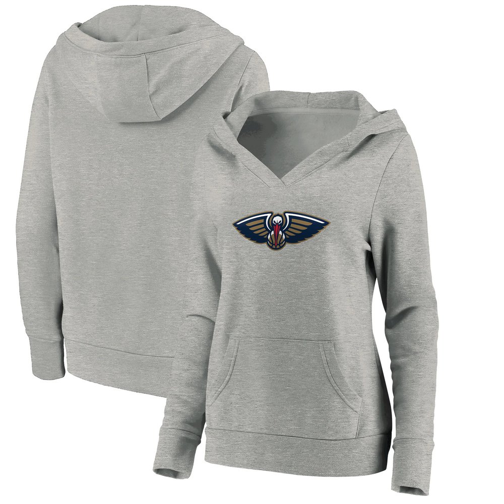 New Orleans Pelicans Fanatics Branded Women's Primary Logo V-Neck Pullover Hoodie - Heathered Gray