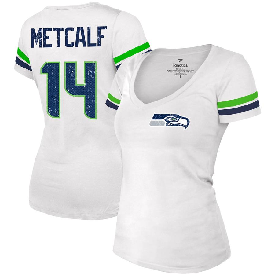 DK Metcalf Seattle Seahawks Fanatics Branded Women's Fashion Player Name & Number V-Neck T-Shirt - White
