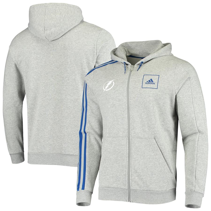 Tampa Bay Lightning adidas 3-Stripe Tape Full-Zip Track Jacket - Heathered Gray