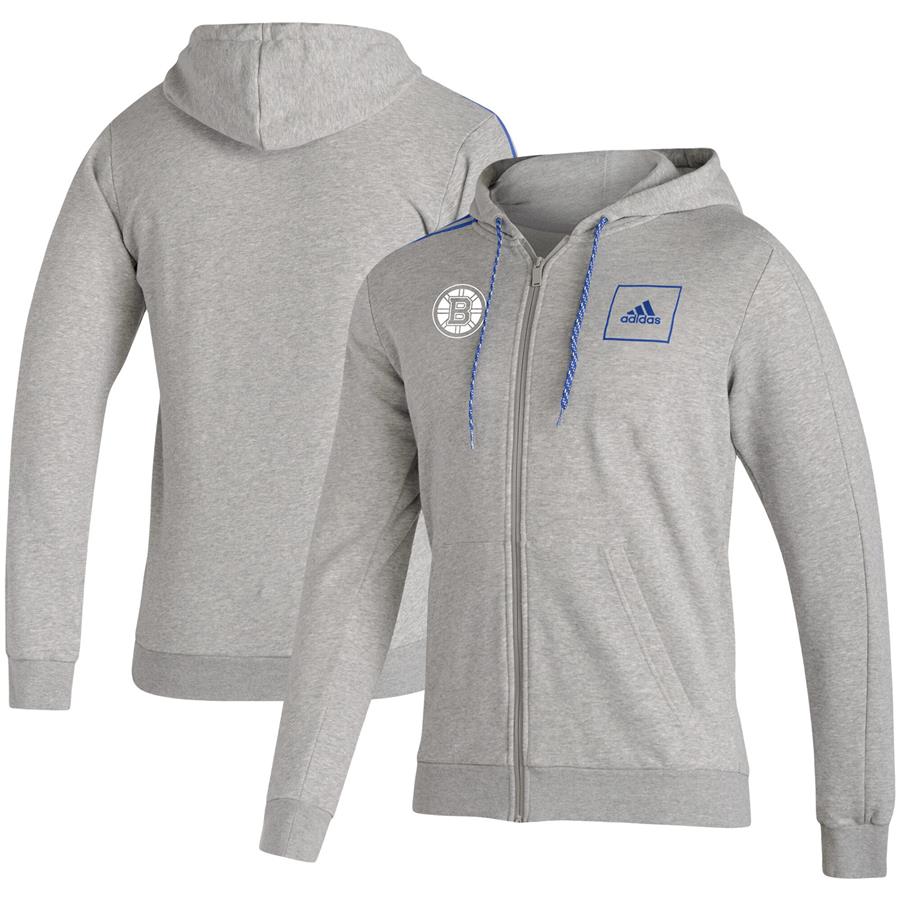 Boston Bruins adidas 3-Stripe Tape Full-Zip Track Jacket - Heathered Gray