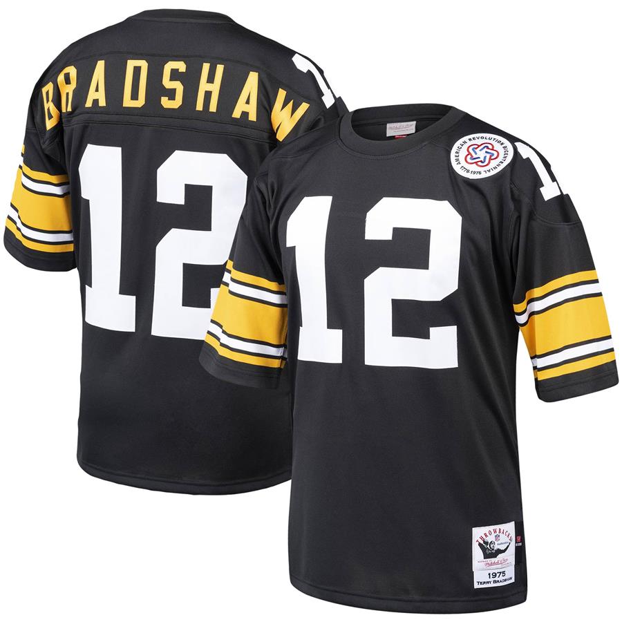 Terry Bradshaw Pittsburgh Steelers Mitchell & Ness 1975 Authentic Throwback Retired Player Jersey - Black