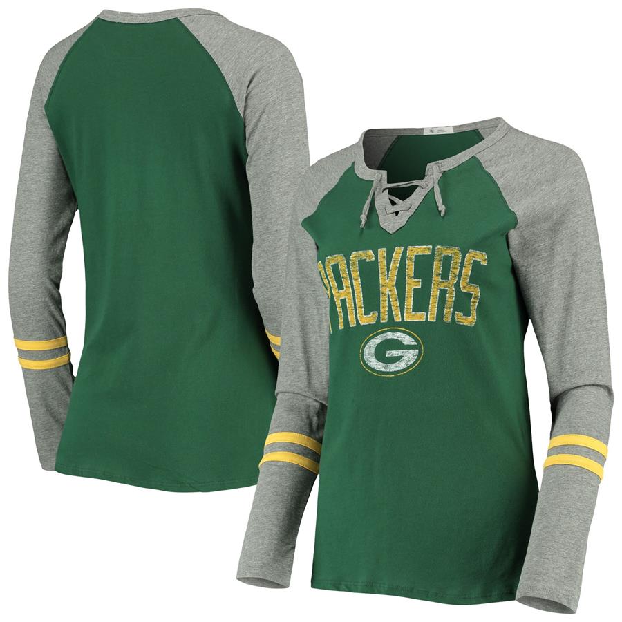 Green Bay Packers '47 Women's Arch Out Frankie Raglan Long Sleeve Notch Neck T-Shirt - Green