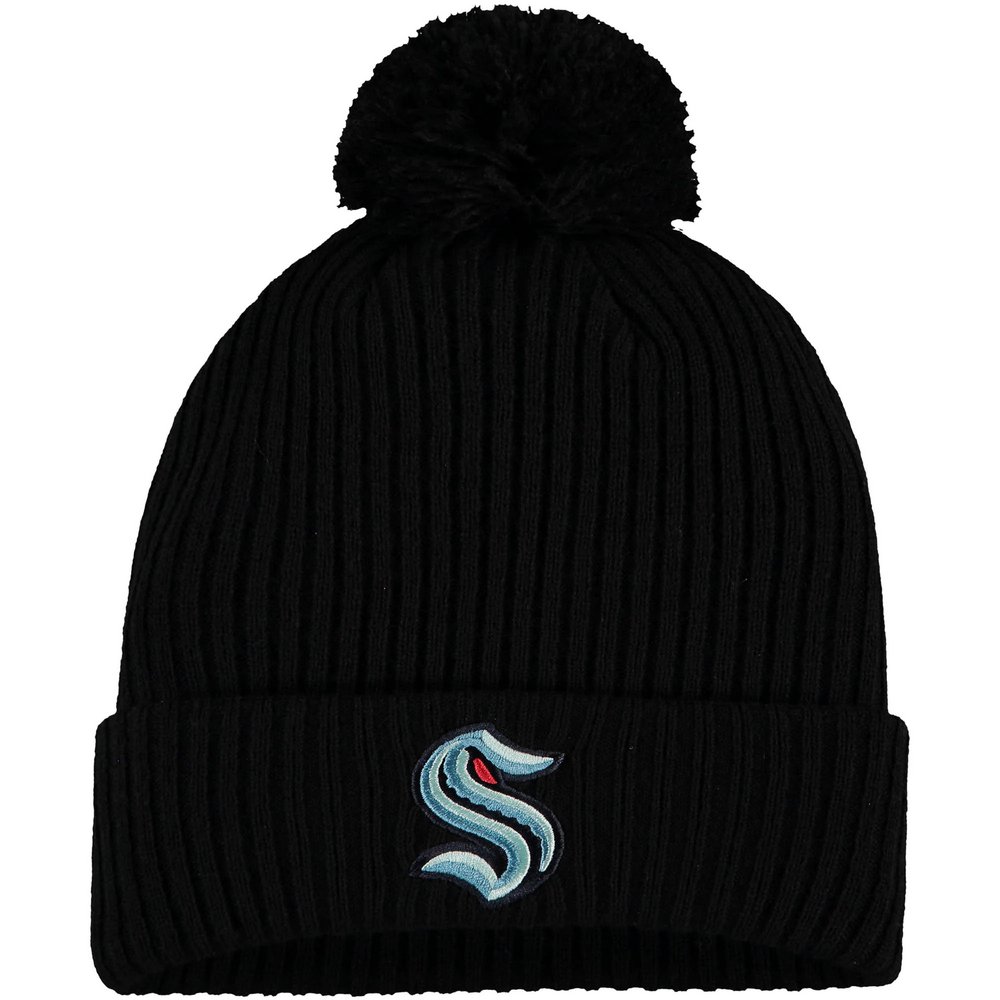 Seattle Kraken Fanatics Branded Primary Logo Cuffed Knit Hat with Pom - Black