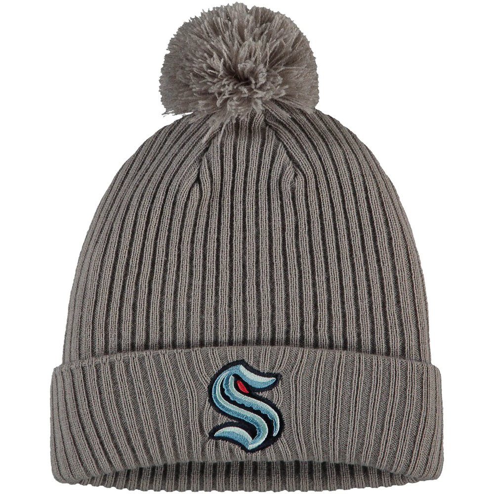 Seattle Kraken Fanatics Branded Primary Logo Cuffed Knit Hat with Pom - Gray