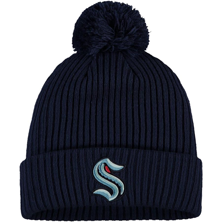 Seattle Kraken Fanatics Branded Primary Logo Cuffed Knit Hat with Pom - Deep Sea Blue