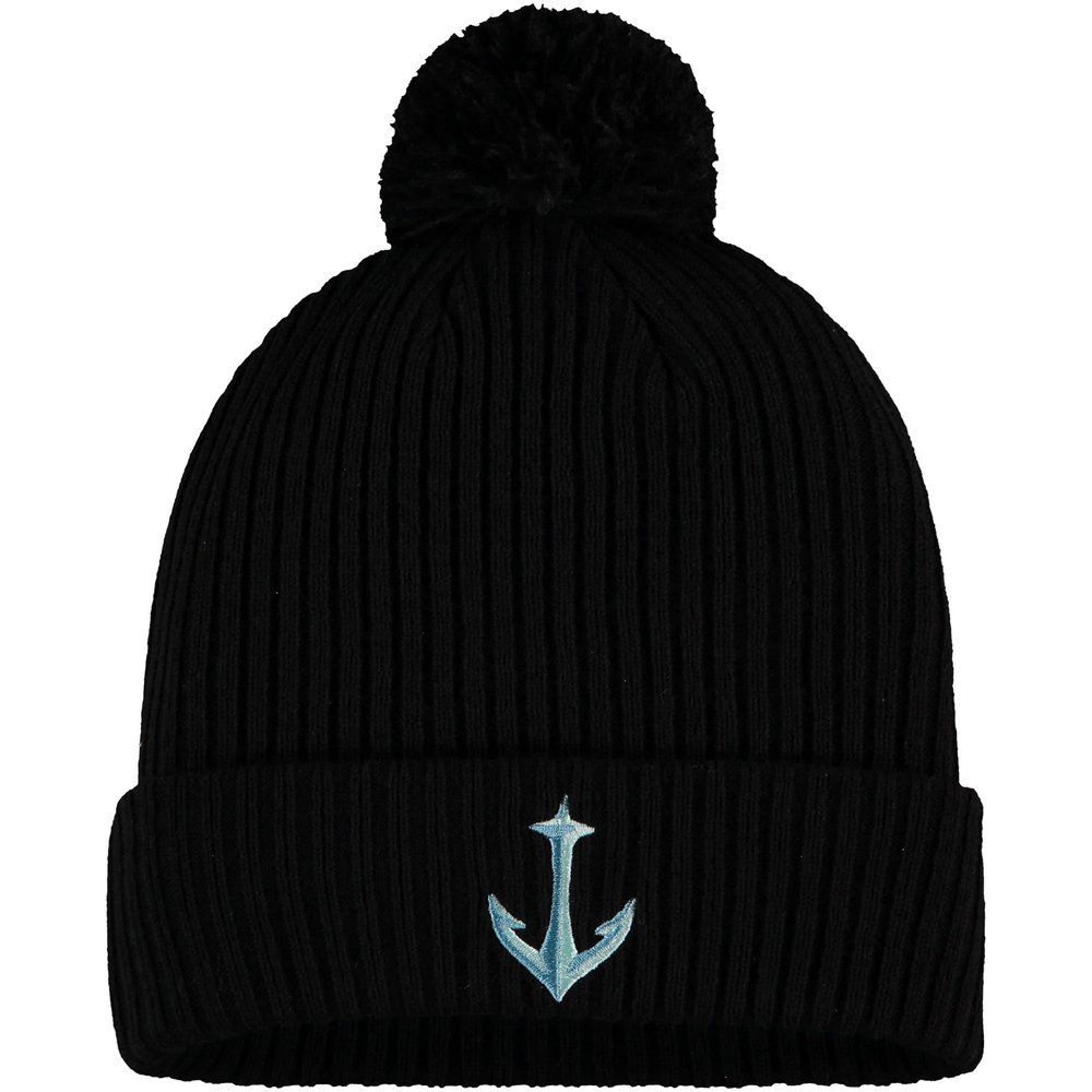 Seattle Kraken Fanatics Branded Secondary Logo Cuffed Knit Hat with Pom - Black
