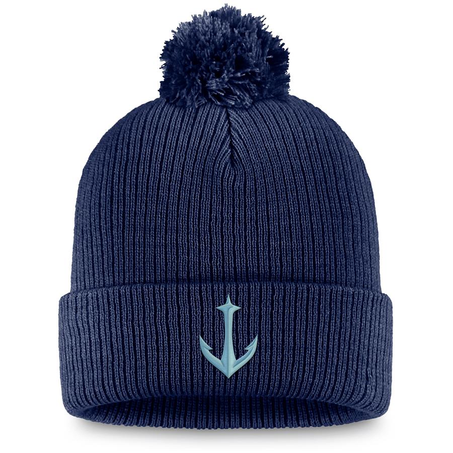 Seattle Kraken Fanatics Branded Secondary Logo Cuffed Knit Hat with Pom - Deep Sea Blue