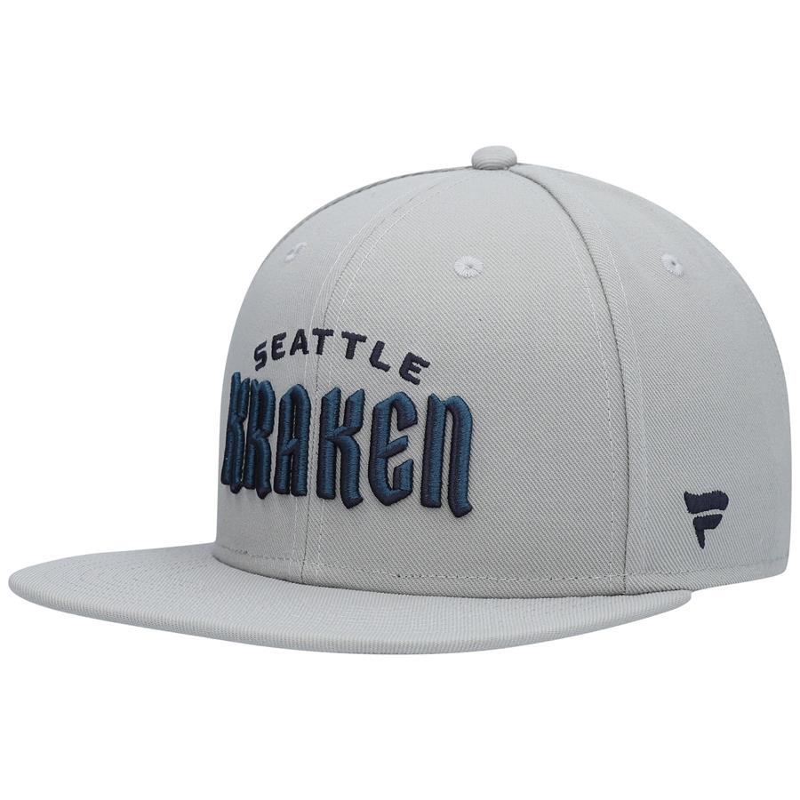 Seattle Kraken Fanatics Branded Wordmark Logo Snapback Hat - Gray