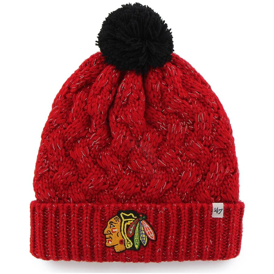 Chicago Blackhawks '47 Women's Fiona Cuffed Knit Hat with Pom - Red