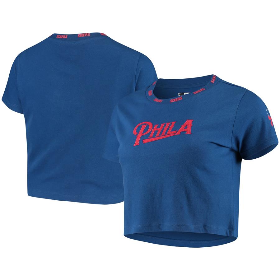 Philadelphia 76ers New Era Women's Brushed Jersey Cropped T-Shirt - Royal