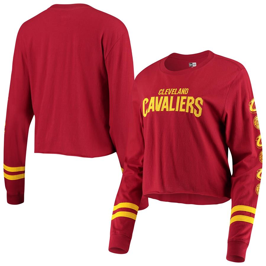Cleveland Cavaliers New Era Women's Cropped Long Sleeve T-Shirt - Wine