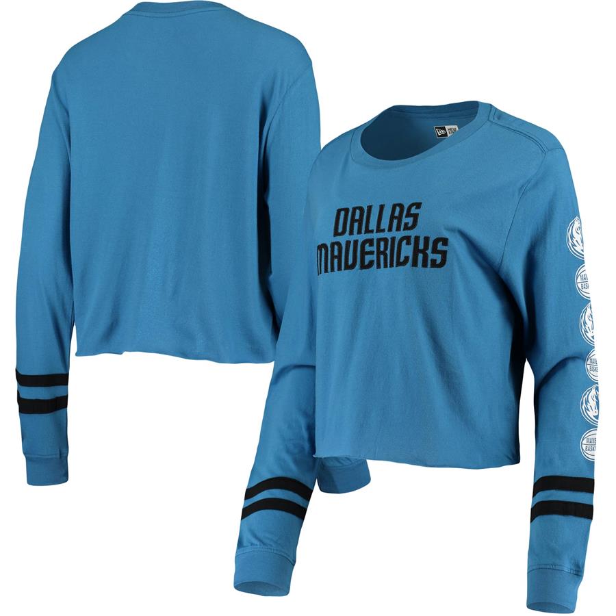 Dallas Mavericks New Era Women's Cropped Long Sleeve T-Shirt - Blue
