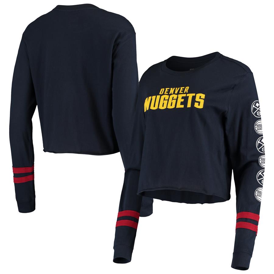 Denver Nuggets New Era Women's Cropped Long Sleeve T-Shirt - Navy