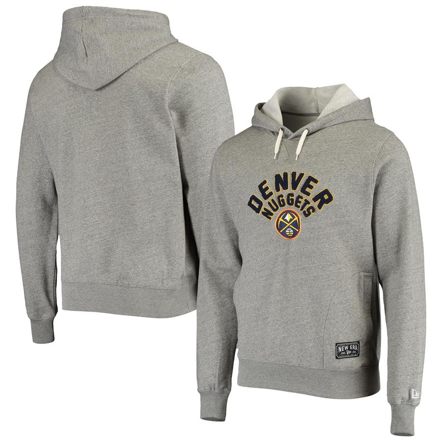 Denver Nuggets New Era French Terry Chenille Fleece Pullover Hoodie - Heathered Gray