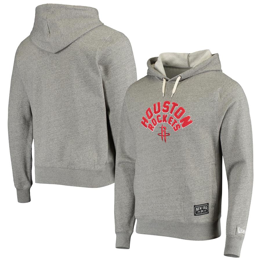 Houston Rockets New Era French Terry Chenille Fleece Pullover Hoodie - Heathered Gray