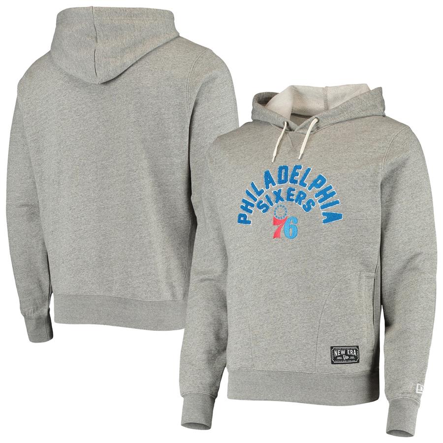 Philadelphia 76ers New Era French Terry Chenille Fleece Pullover Hoodie - Heathered Gray