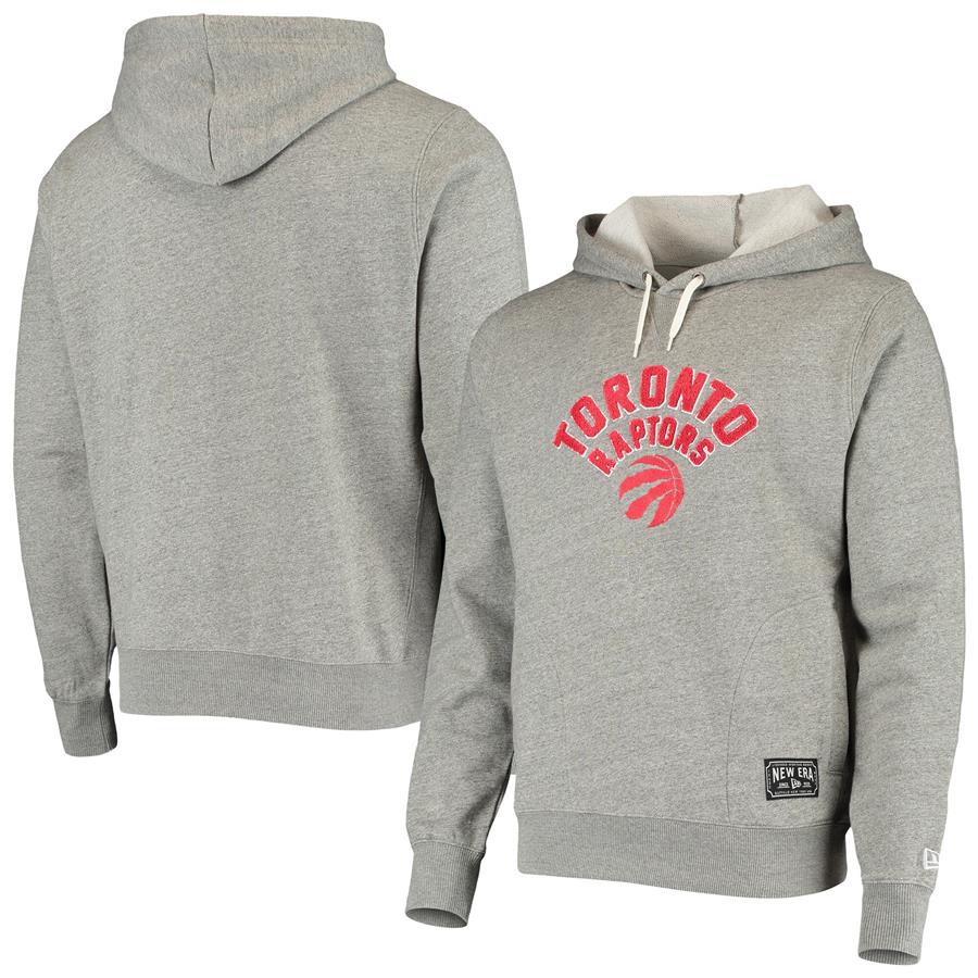 Toronto Raptors New Era French Terry Chenille Fleece Pullover Hoodie - Heathered Gray