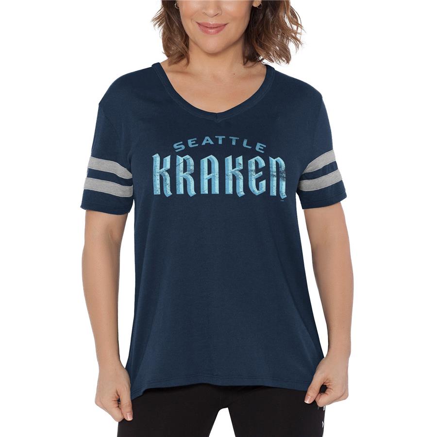 Seattle Kraken Touch by Alyssa Milano Women's Triple Play V-Neck T-Shirt - Navy