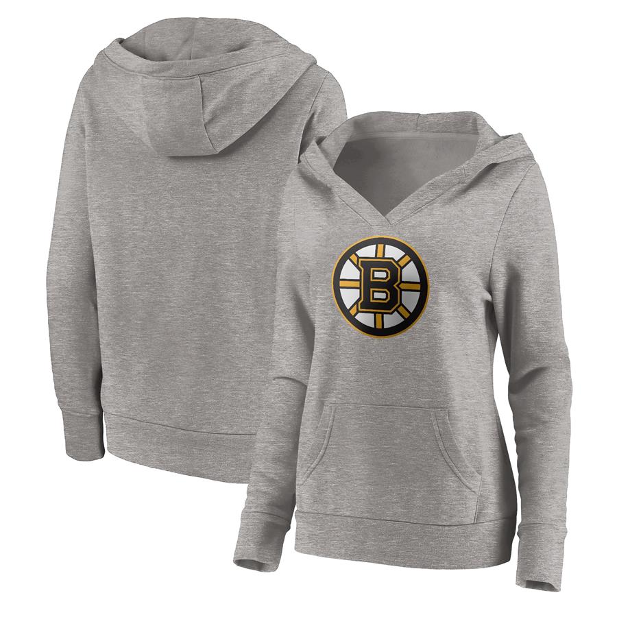 Boston Bruins Fanatics Branded Women's Core Hometown V-Neck Pullover Hoodie - Heathered Gray