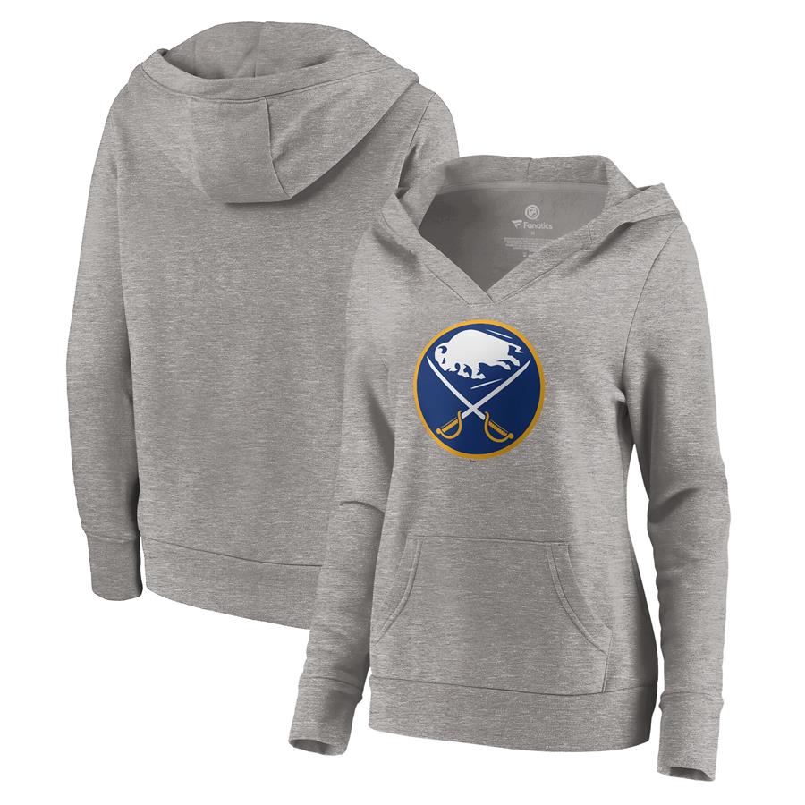 Buffalo Sabres Fanatics Branded Women's Primary Team Logo V-Neck Pullover Hoodie - Heather Gray