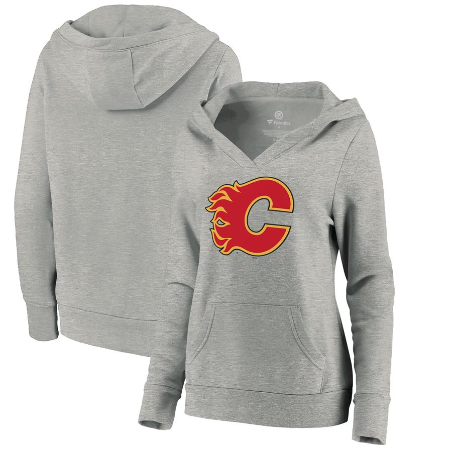 Calgary Flames Fanatics Branded Women's Core Hometown V-Neck Pullover Hoodie - Heathered Gray