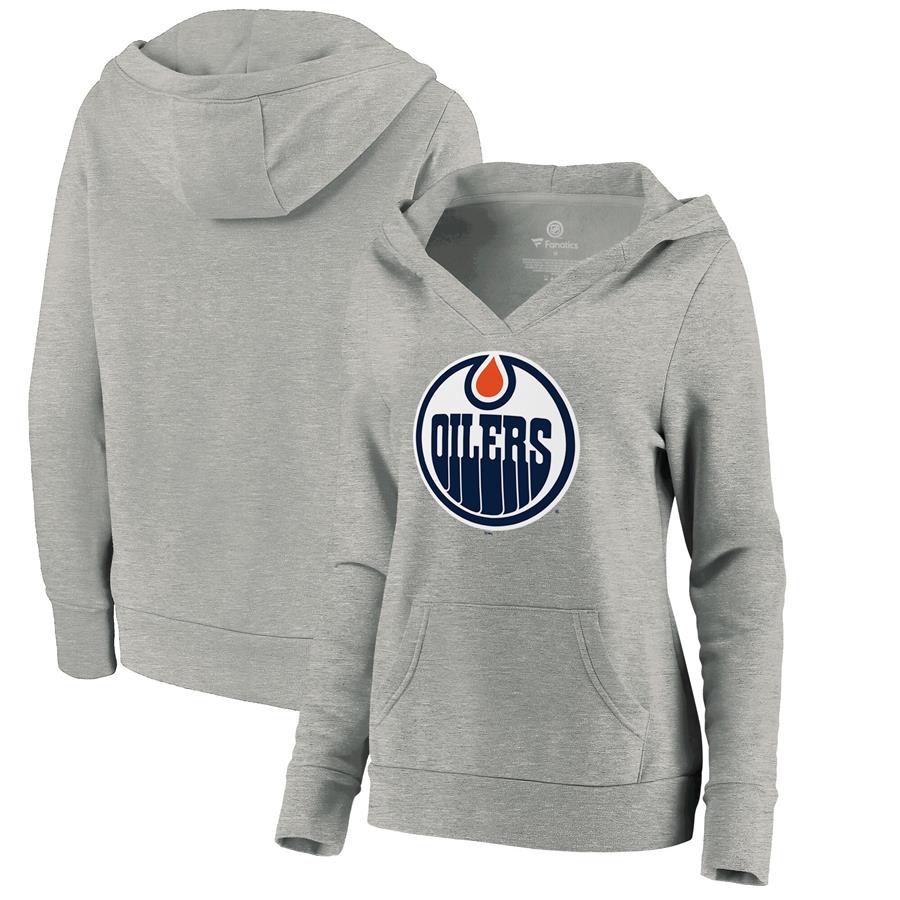 Edmonton Oilers Fanatics Branded Women's Core Hometown V-Neck Pullover Hoodie - Heathered Gray