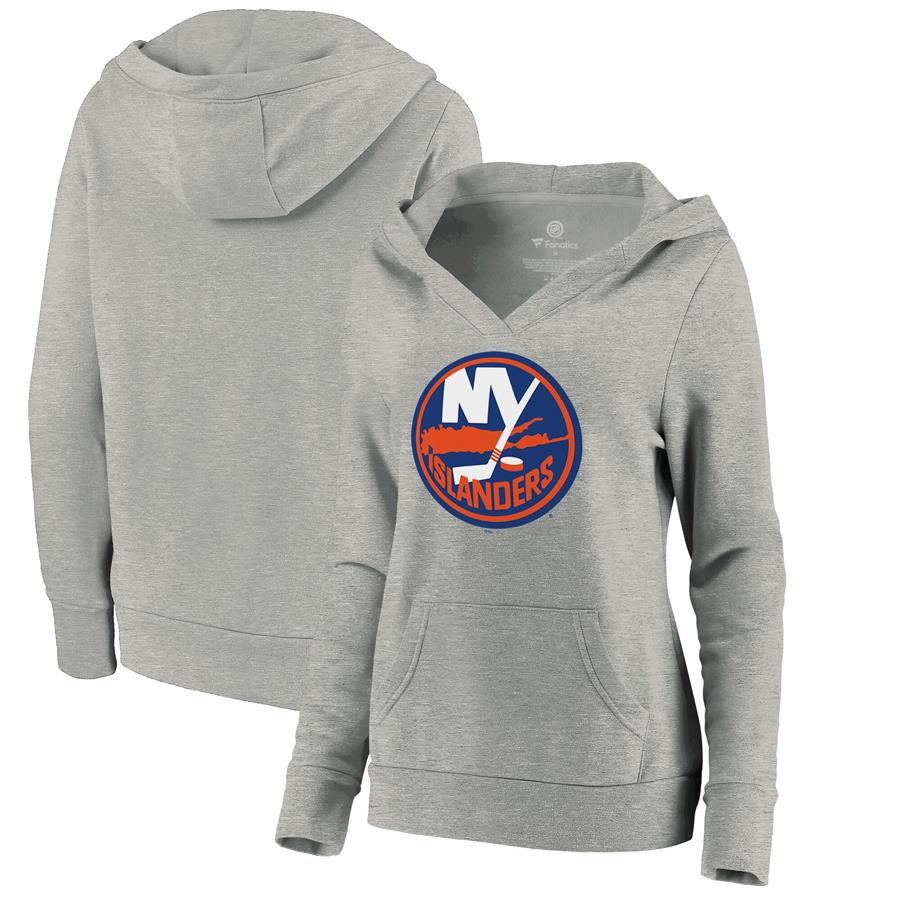 New York Islanders Fanatics Branded Women's Core Hometown V-Neck Pullover Hoodie - Heathered Gray
