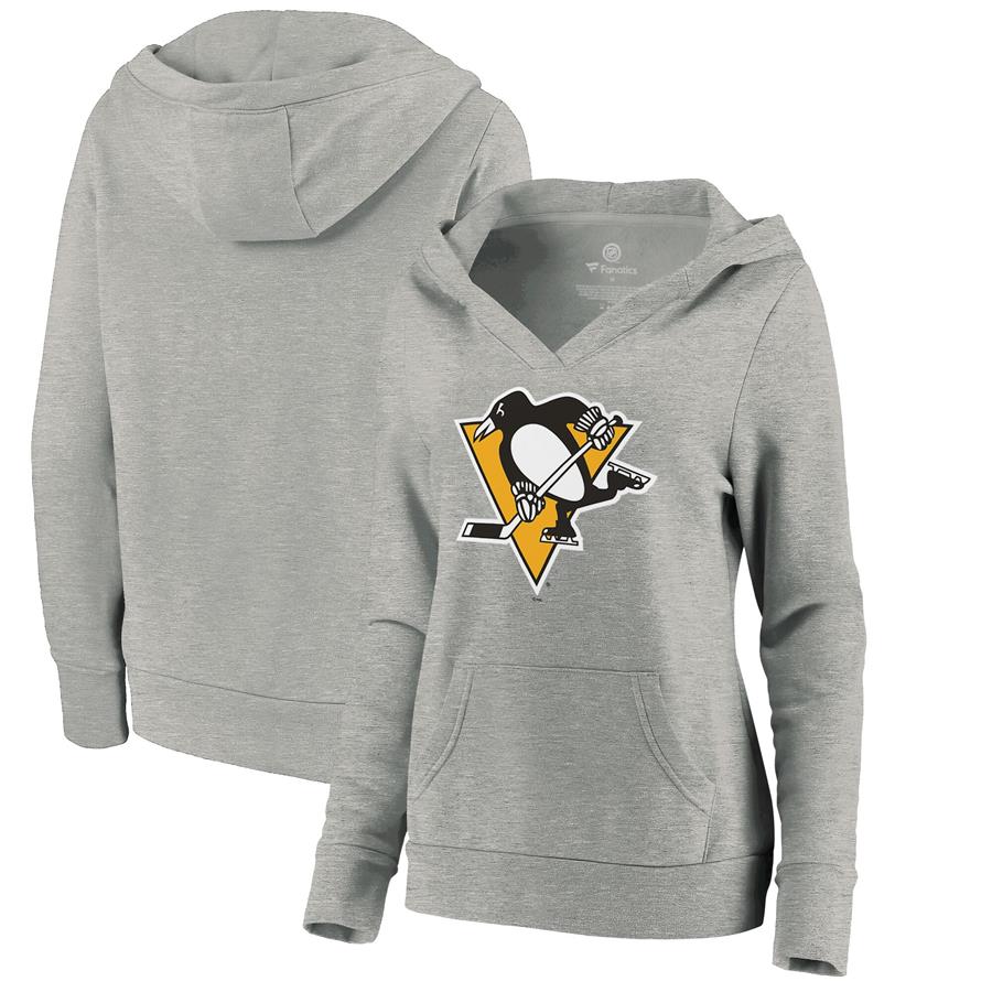 Pittsburgh Penguins Fanatics Branded Women's Core Hometown V-Neck Pullover Hoodie - Heathered Gray