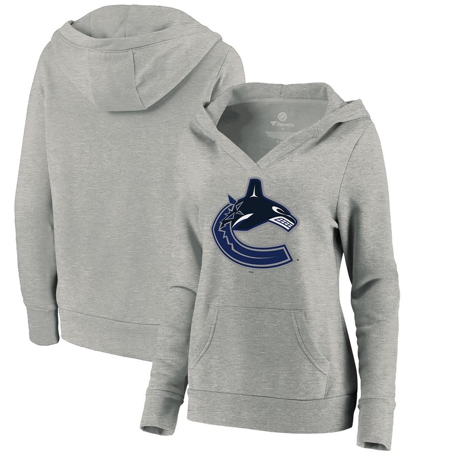 Vancouver Canucks Fanatics Branded Women's Core Hometown V-Neck Pullover Hoodie - Heathered Gray