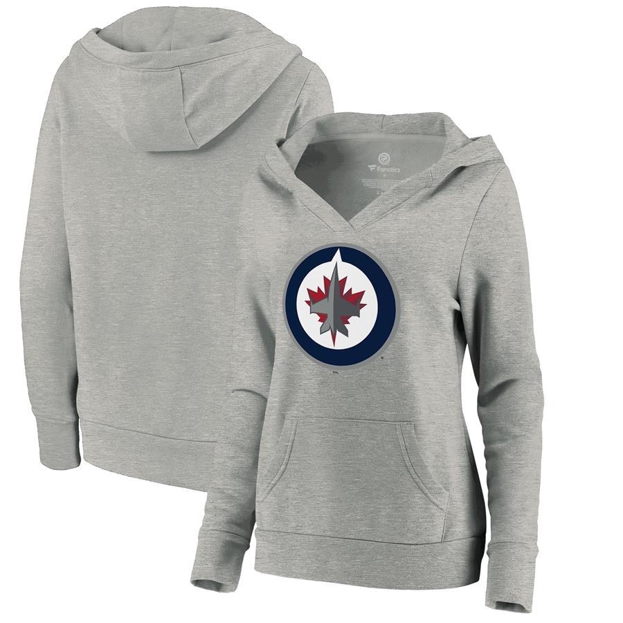 Winnipeg Jets Fanatics Branded Women's Core Hometown V-Neck Pullover Hoodie - Heathered Gray