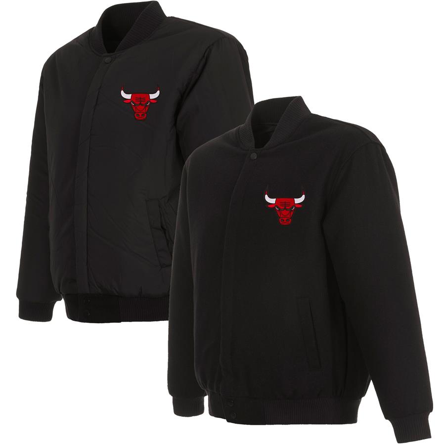 Chicago Bulls JH Design Reversible Embroidered Wool Full-Snap Jacket - Black