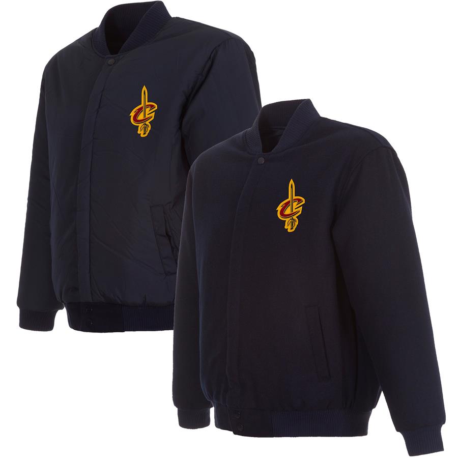 Cleveland Cavaliers JH Design Reversible Embroidered Wool Full-Snap Jacket - Navy