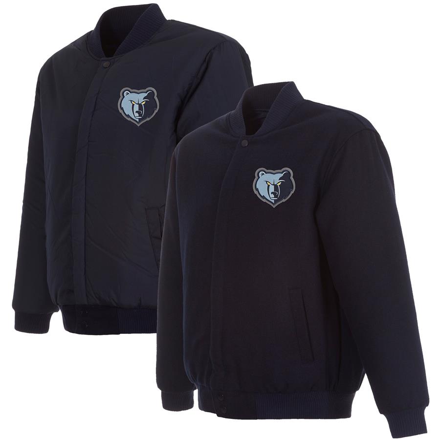 Memphis Grizzlies JH Design Reversible Embroidered Wool Full-Snap Jacket - Navy