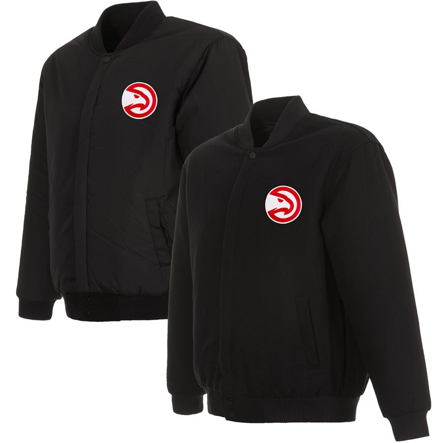 Atlanta Hawks JH Design Reversible Front Embroidered Wool Full-Snap Jacket - Black