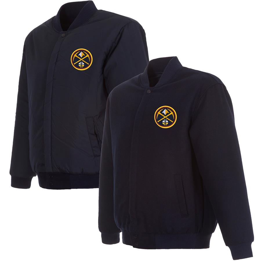 Denver Nuggets JH Design Reversible Front Embroidered Wool Full-Snap Jacket - Navy