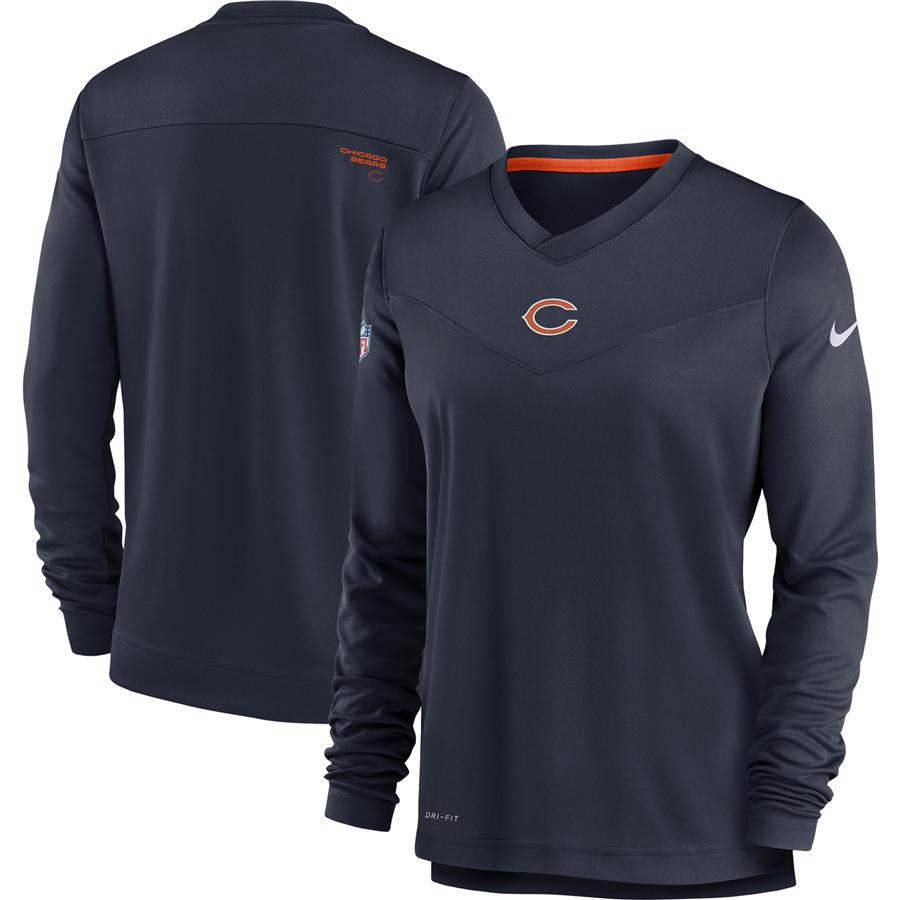 Chicago Bears Nike Women's Top Coach Performance V-Neck Long Sleeve T-Shirt - Navy