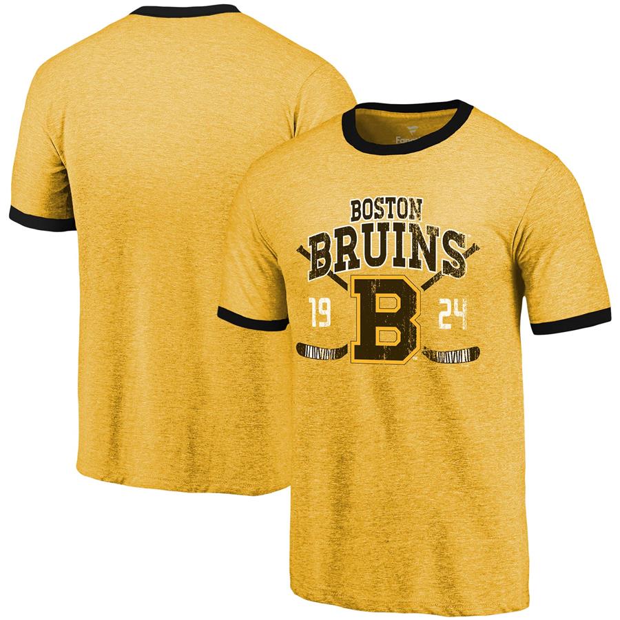 Boston Bruins Majestic Threads Buzzer Beater Tri-Blend Ringer T-Shirt - Gold