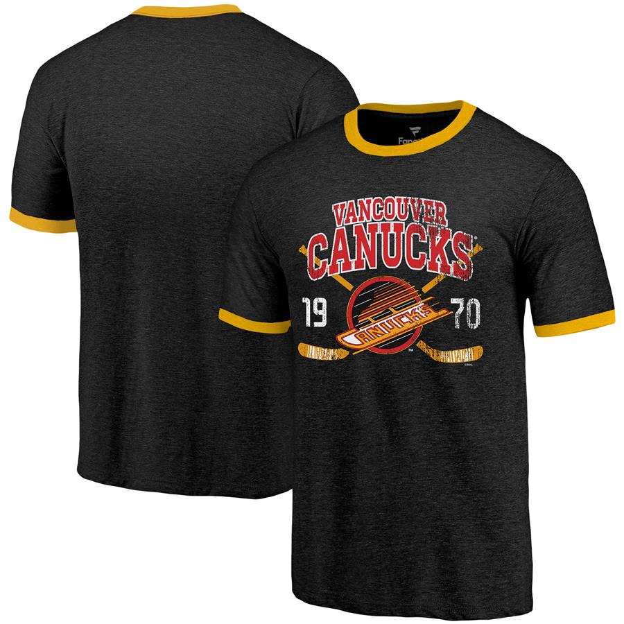 Vancouver Canucks Majestic Threads Buzzer Beater Tri-Blend Ringer T-Shirt - Black